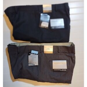2 Pair Geoffrey Beene Mens Performance Trousers 42x30 Gray Black Dress Pants NEW